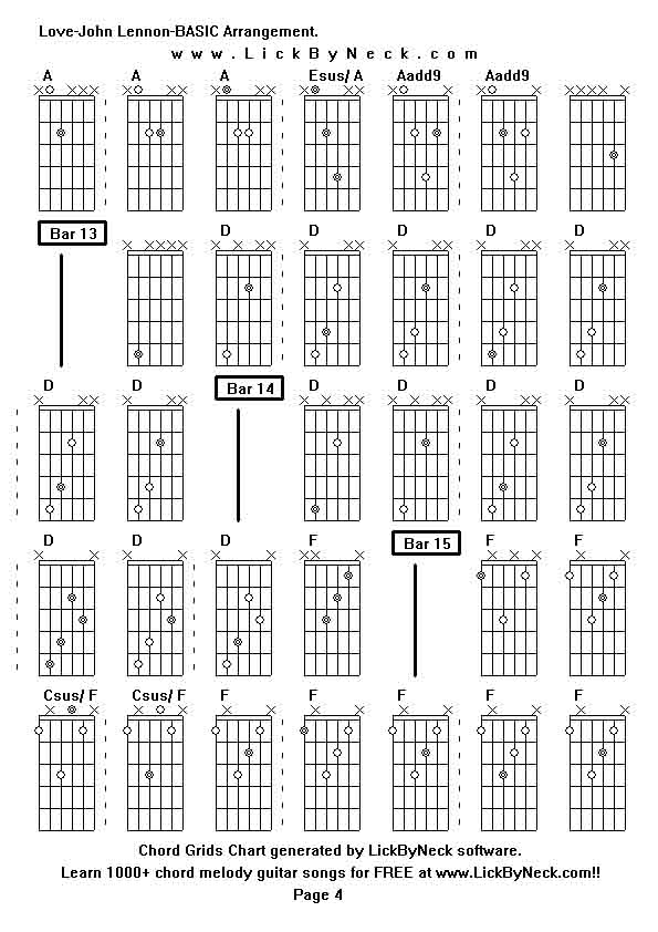 Chord Grids Chart of chord melody fingerstyle guitar song-Love-John Lennon-BASIC Arrangement,generated by LickByNeck software.